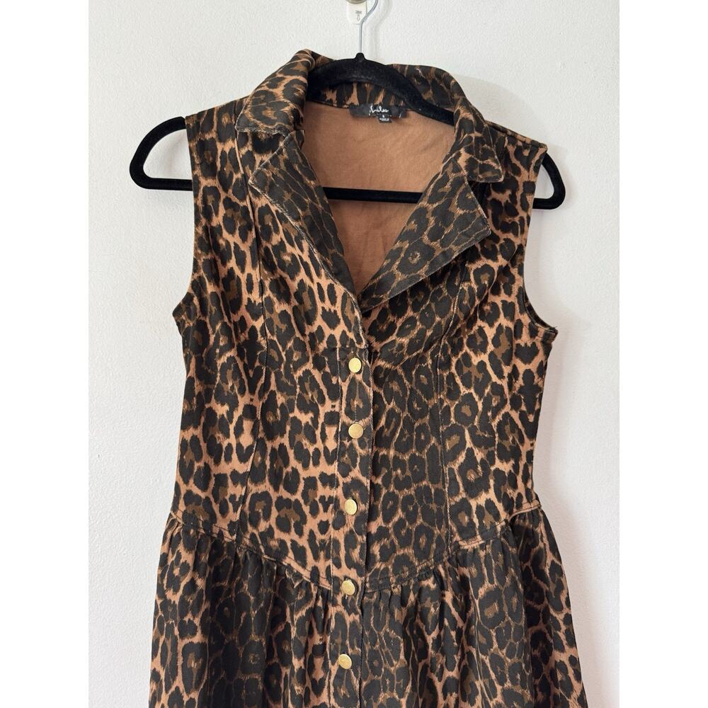NWOT Lulus Levon Brown Leopard Print Denim Button Front Midi Dress Size Small - Picture 6 of 9